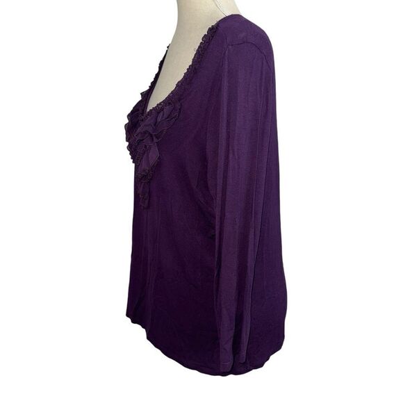 Forever Fashion Petite Solid Purple Round Neck Ruffle quarter Sleeve Spandex PXL - Picture 7 of 9
